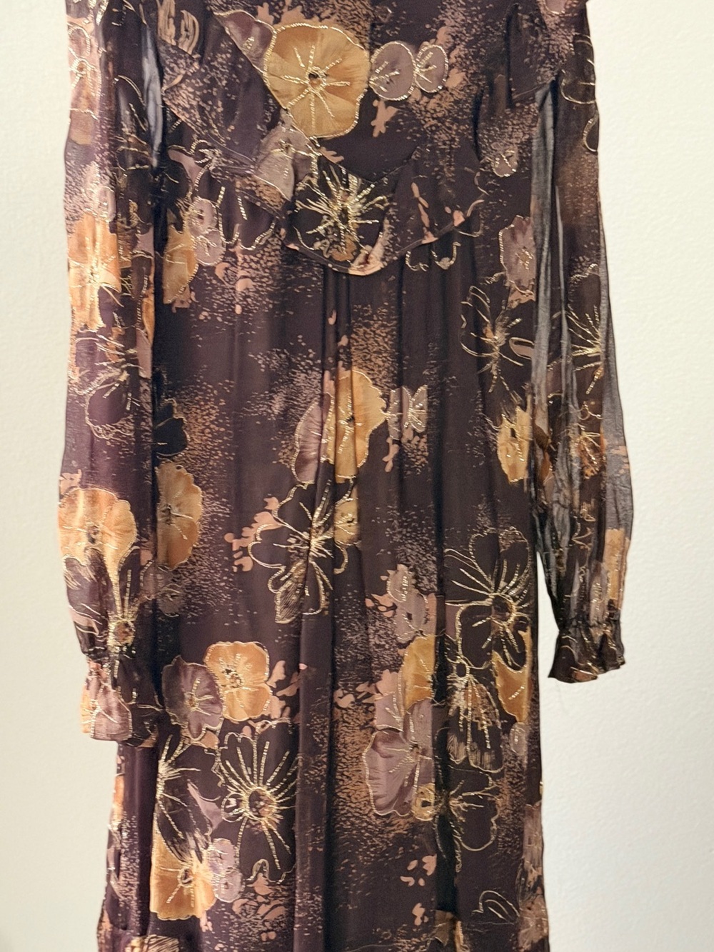 Brown Floral Ruffle Long-Sleeve Maxi Dress - Picture 14 of 14